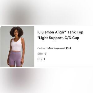 Align pink Lululemon bra size 4